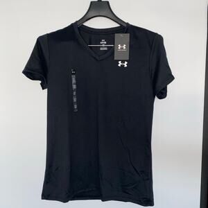 SET OF 2 Under Armour Womens Small Tech Short Sleeve V-Neck, Black White